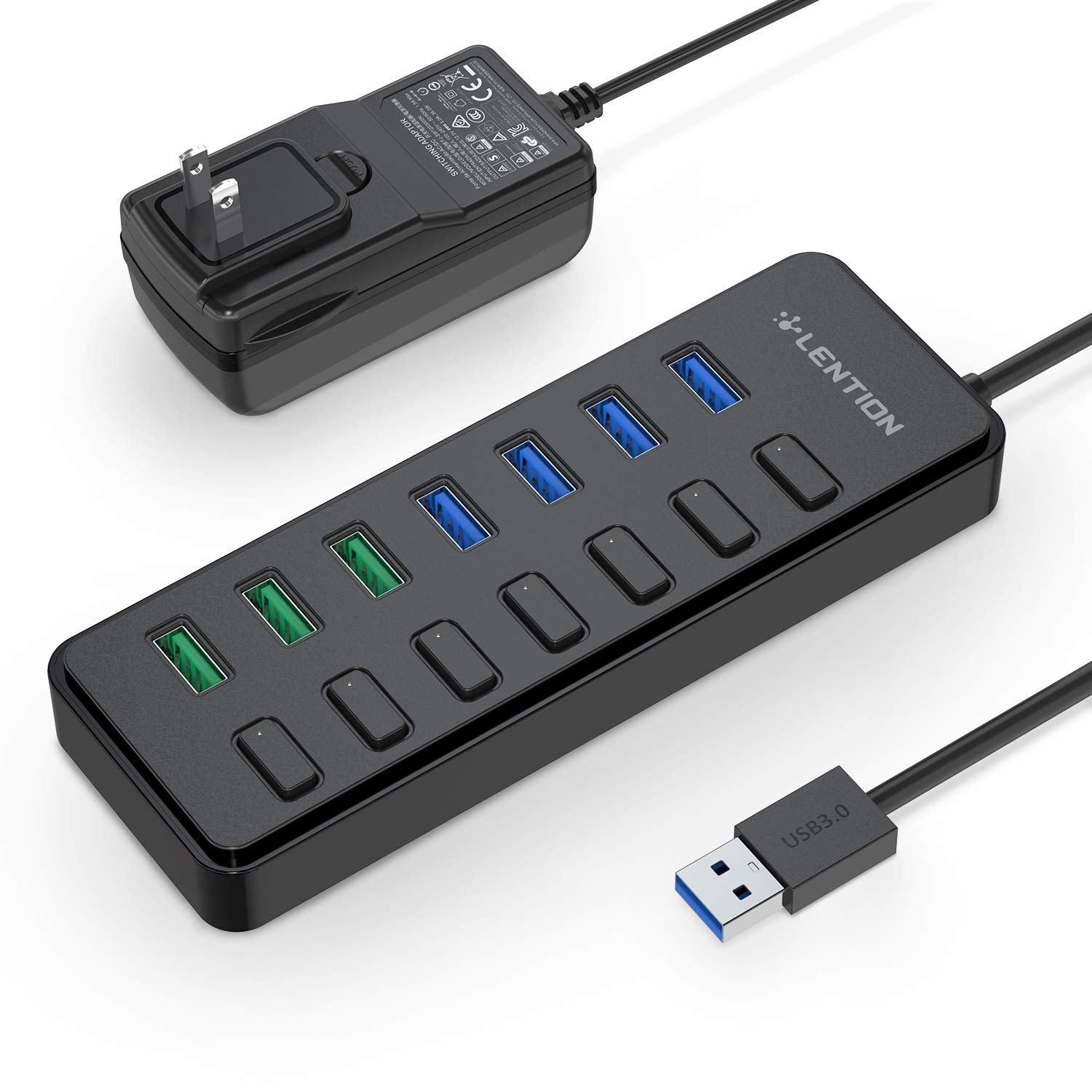 Amazon | LENTION USB 3.0 ハブ 電源付き 7つデータ転送USB3.0 3つ充電